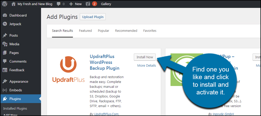 Install Backup Plugin