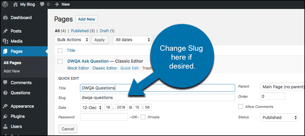 Change slug in question and answers plugin