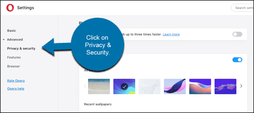 Click privacy and security tab