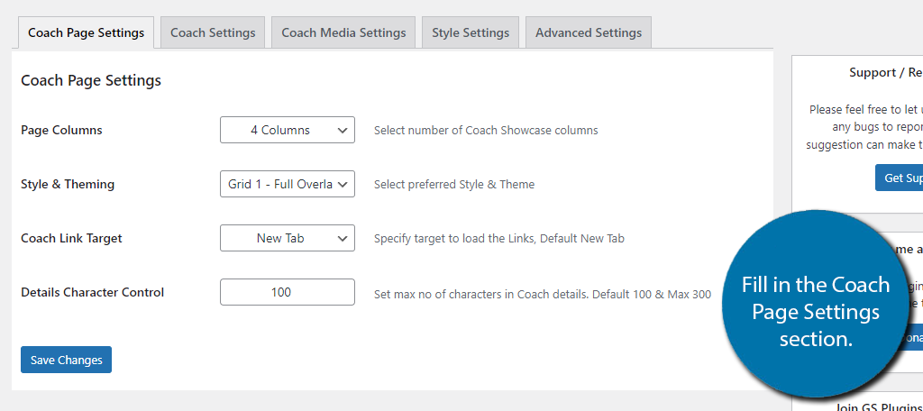 Coach Page Settings