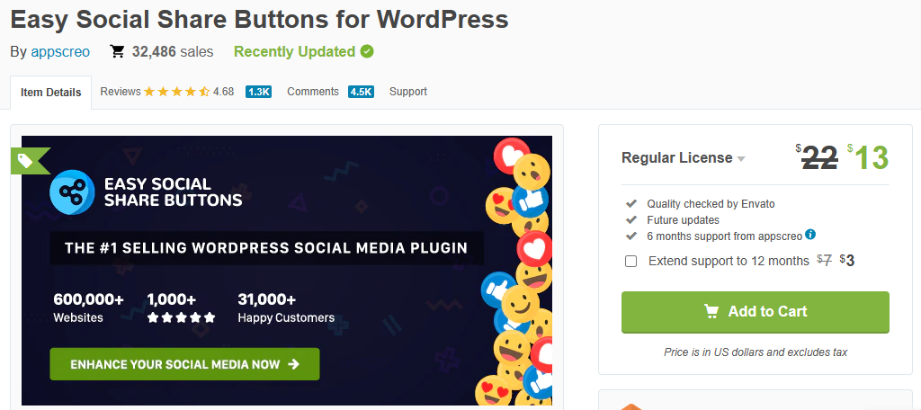 Easy Social Buttons is one of the best social media plugins for WordPress