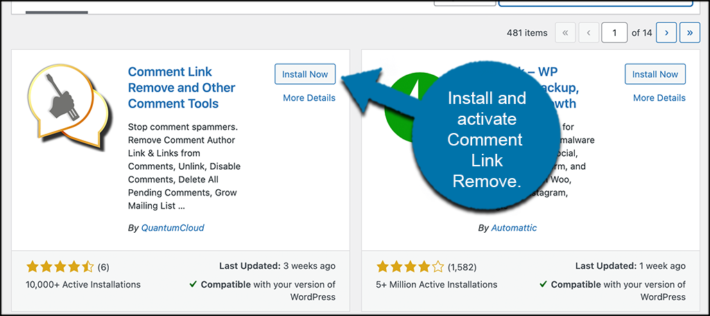 Install and activate comment link remove