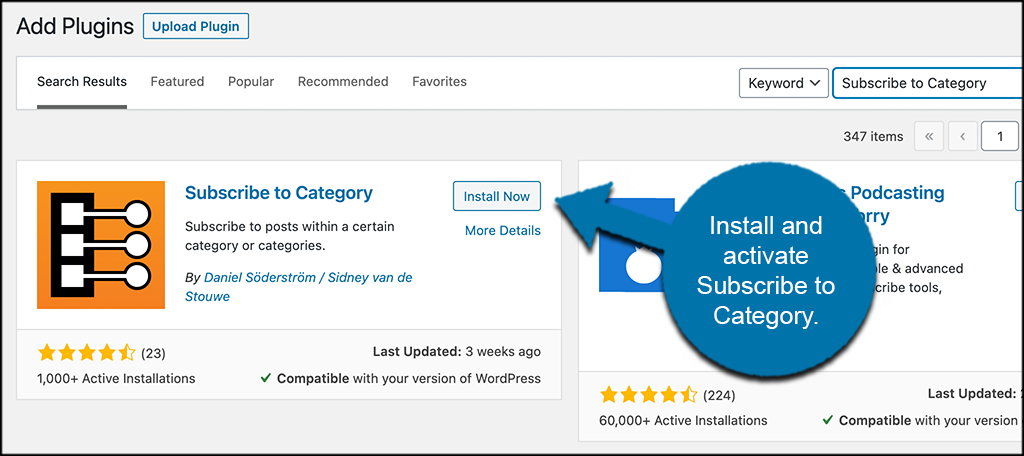 Install and activate subscribe to category