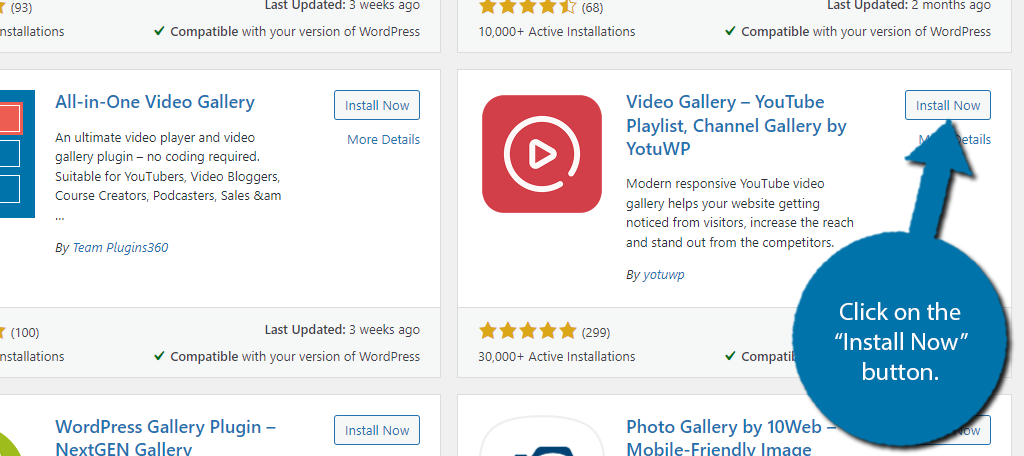 Install Video Gallery Plugin